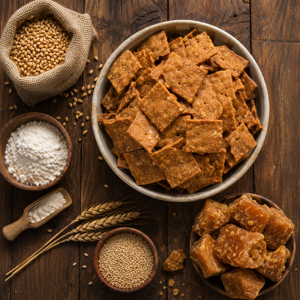 Gud Papdi - Whole Wheat & Jaggery Crackers